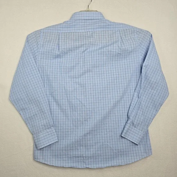 Dockers Mens Long Sleeve Blue‎ Plaid Button Down Dress Shirt Fitted Stretch Sz L - Picture 2 of 13